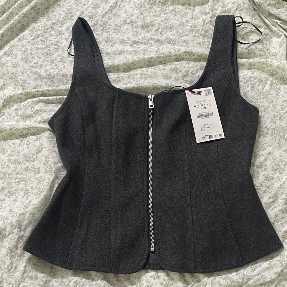Zara Dark Gray Top with Front Zipper